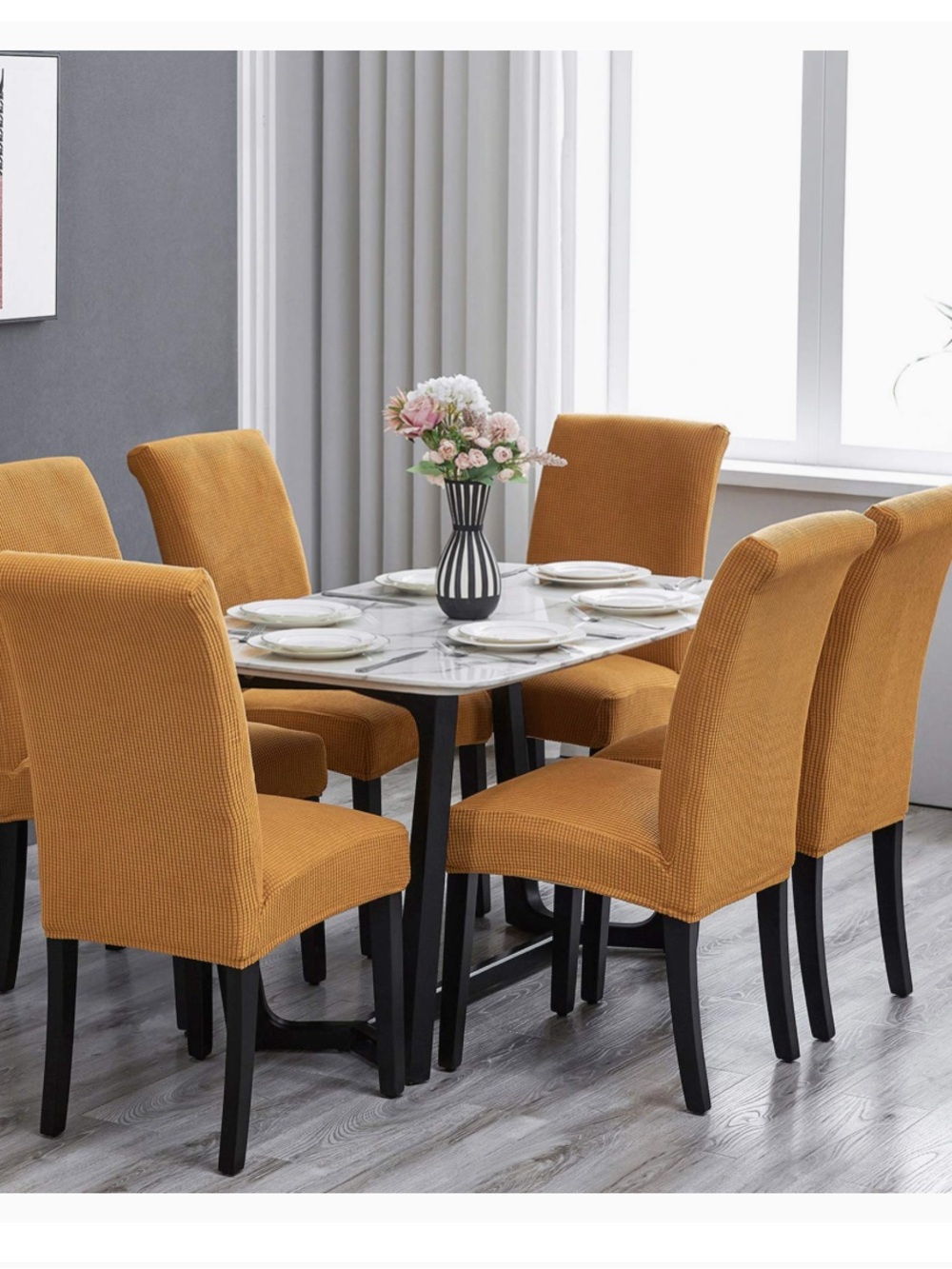 Gold Dining Chair Covers Set of 7 Jacquard Stretch Slipcovers NEW